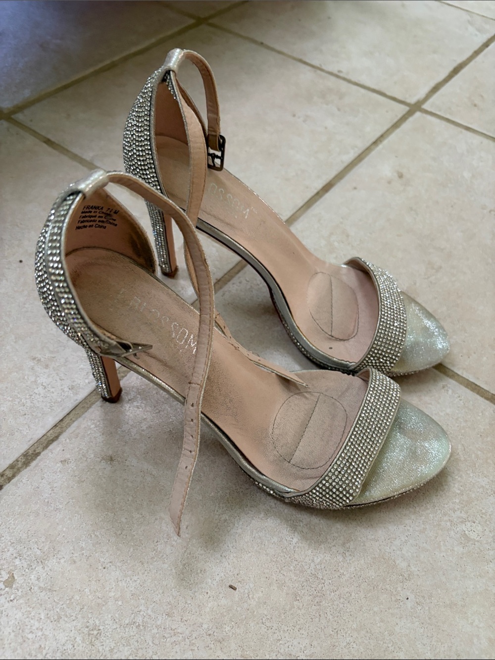 Amazon Silver Rhinestone Ankle Strap Heels
